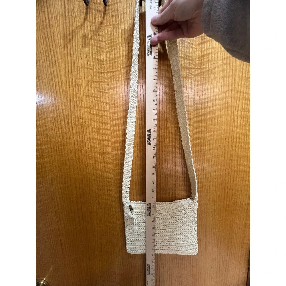 Woven Paper Straw‎ Crossbody Bag Ivory White Summer Beach Boho RN 48711